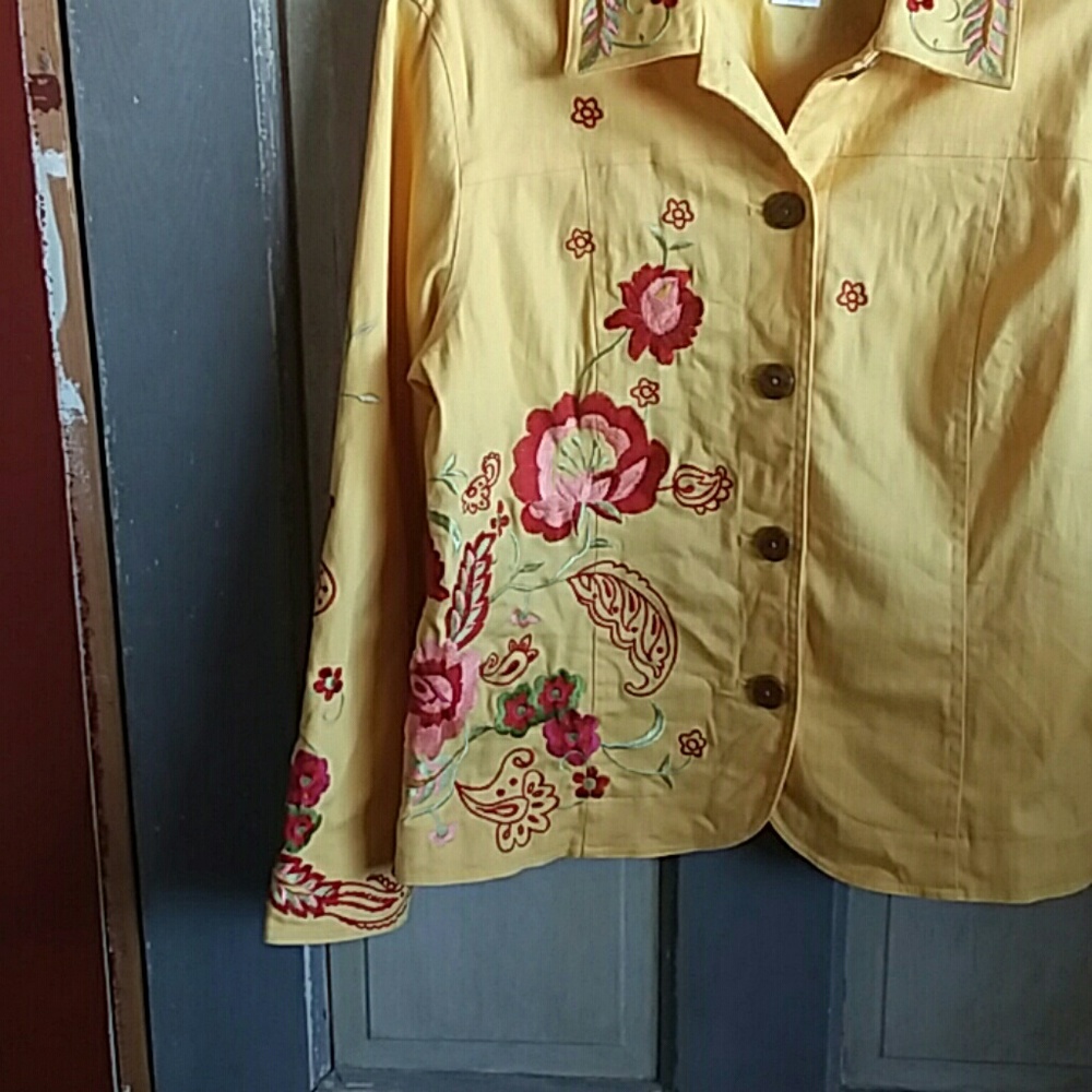 Coldwater Creek Jacket  Yellow Floral Embroidery